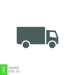 Truck icon. Simple solid style. Glyph symbol. Shipping car, delivery concept. Vector illustration isolated on white background. EPS 10.