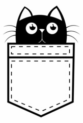 Illustration of a cat sitting in a t-shirt print pocket