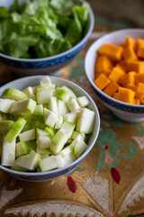 Vegetables in a bowl. Baby soup ingredients. 