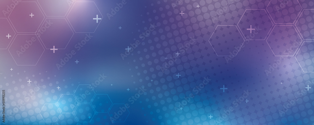 Poster blue background in vector illustration with glow and movement, bright geometric shape, hexagons, hal