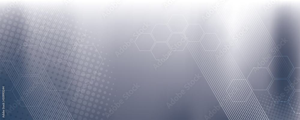 Poster gray background in vector illustration with glow and movement, bright geometric shape, hexagons, hal