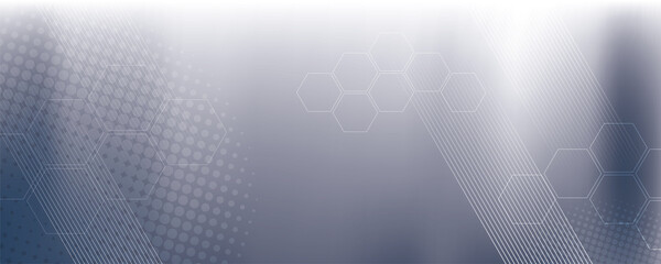 Fototapeta premium Gray background in vector illustration with glow and movement, bright geometric shape, hexagons, halftone pattern and parallel lines.