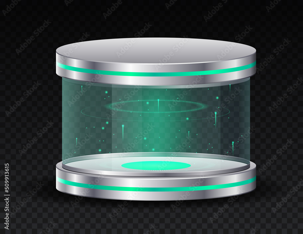 Poster game capsule with portal. large jar of green stuff. digital world and modern technologies. moving in