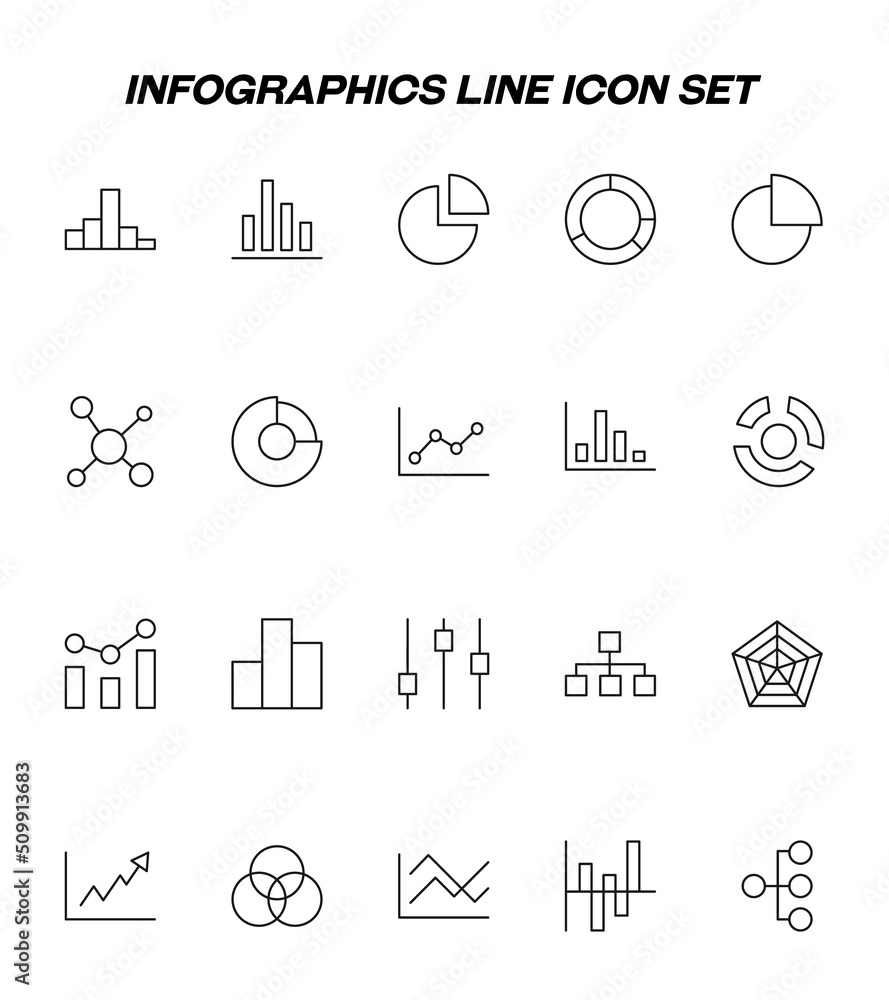 Poster sign, graphics, infographics, diagram for business. development concept. vector line icon set with v