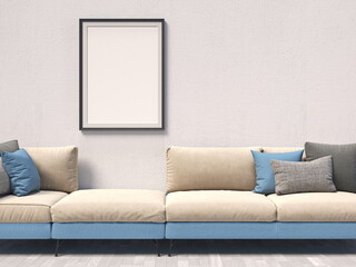 Mock up poster frames with blue sofa