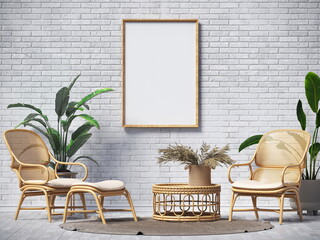 Mock up poster frames with two rattan armchairs