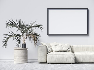 Mock up poster frames with indoor plant and white sofa