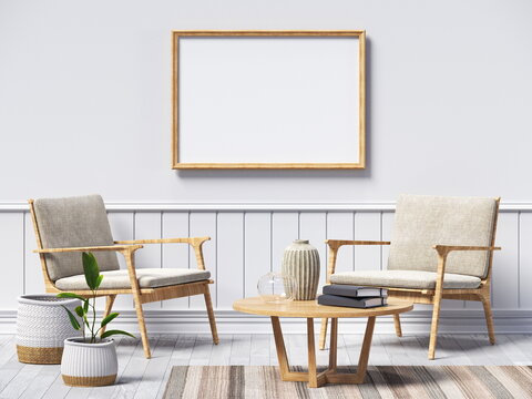 Mock up poster frames with two simple armchair