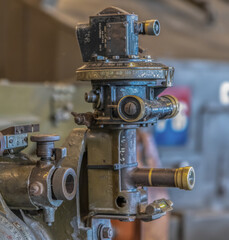 Close up of sighting mechanism for a military 25 pound field artillery gun