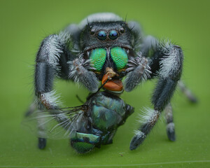 spider on a green leaf