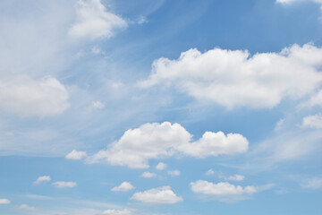 Bright Blue sky with white cloud. Beautiful sky background and wallpaper. Clear day and good weather in the morning.
