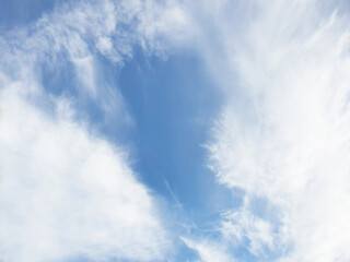 Bright Blue sky with white cloud. Beautiful sky background and wallpaper. Clear day and good weather in the morning.