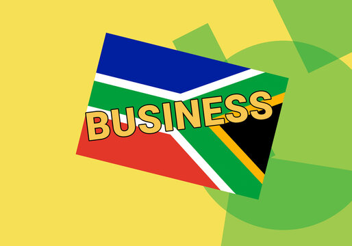 South Africa business.  Cape Town Pretoria  South Africa commerce concept. Flag on colorful