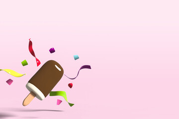 かわいいチョコレートアイス　Chocolate ice cream bar, 3d rendering.