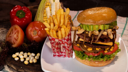 Super burger with potato chips