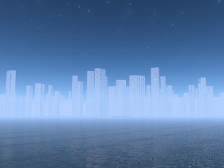 Obraz premium 幻想的な湖と都市