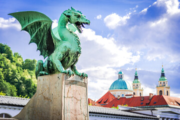 Ljubljana, Slovenia. Dragon Bridge, symbol of the city.