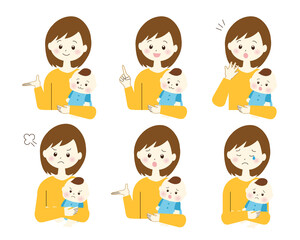 赤ちゃんと女性の色々な表情のセット
