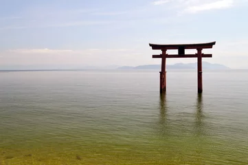 Afwasbaar fotobehang japanese torii gate on lake © ars816