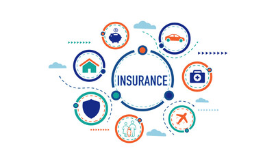 Insurance vector icons isolated on white. Insurance icon set for web, mobile apps, vector illustrator infographic design with colorful.