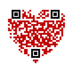 Qr code scan icon. Red heart. Love symbol. Vector illustration. Stock image.