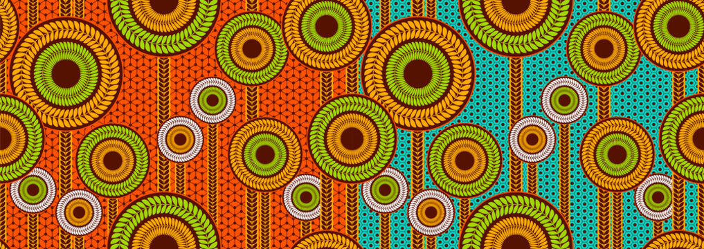 Flower ivy image, 2 types color background, ethnic pattern of african textile art, Hawaii abstract circle, line and point image, fashion artwork for print, vector file eps10