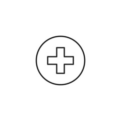 Fototapeta premium Medicine and healthcare concept. Simple monochrome illustration for web sites, stores, apps. Editable stroke. Vector line icon of medical cross in ring
