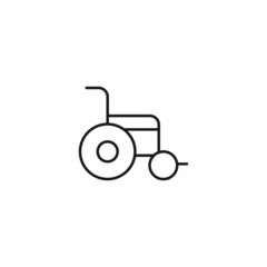Medicine and healthcare concept. Simple monochrome illustration for web sites, stores, apps. Editable stroke. Vector line icon of wheelchair for disabled people