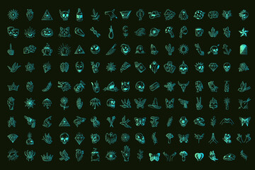 Set Huge Collection Bundle Magical Celestial Element Dark Holly Doodle esoteric spiritual occultism vintage boho line hand drawn