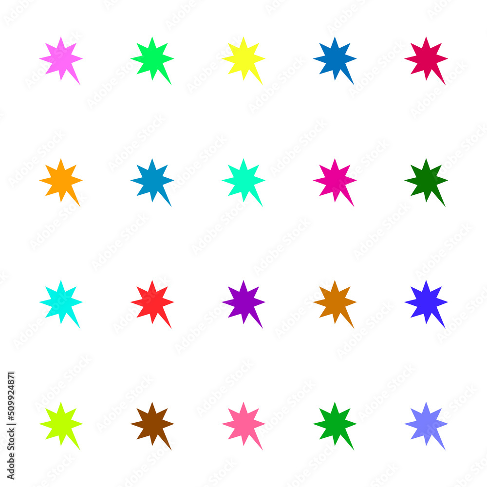 Poster line icon collection of vibrant multicolored speech bubbles in form of star or flash and exploding