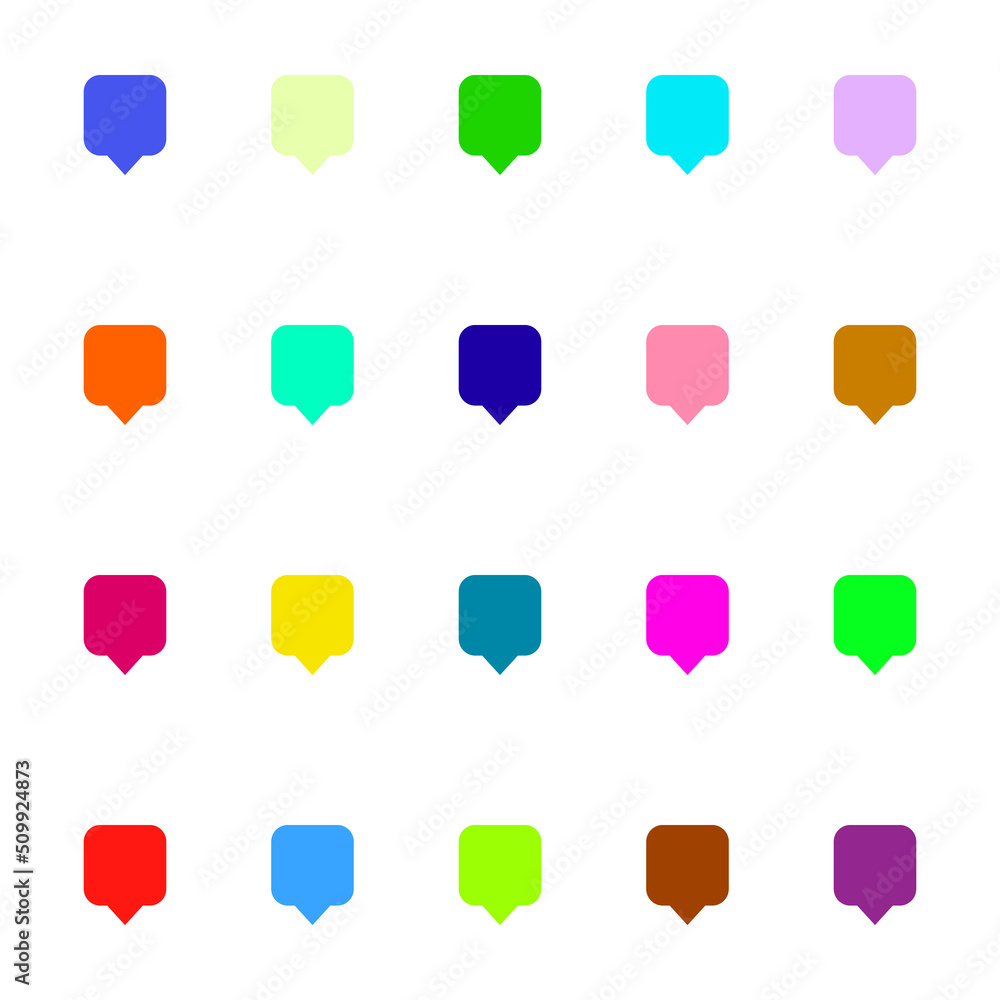 Poster line icon collection of vibrant multicolored speech bubbles in form of rectangle