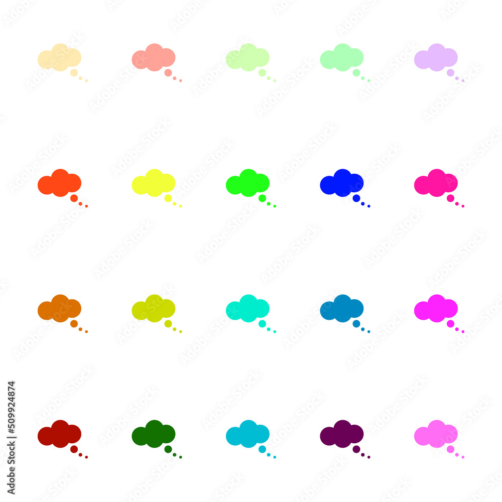 Poster line icon collection of vibrant multicolored speech bubbles looking like clouds