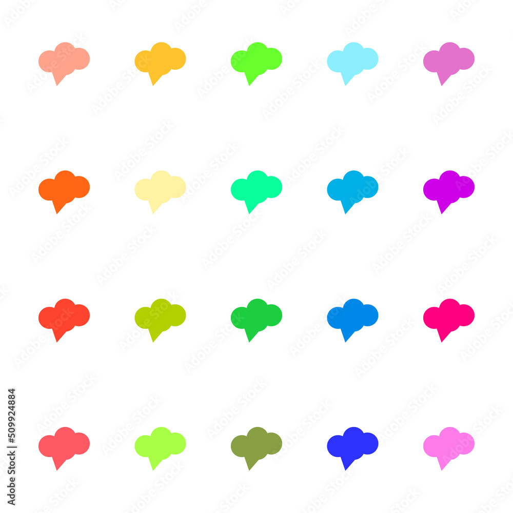 Poster line icon set of vibrant multicolored speech bubbles in form of circles