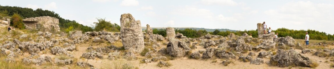 Fototapeta na wymiar Planted stones, also known as The Stone Desert. Landforms of Varna Province. Rock formations of Bulgaria. Stone forest.