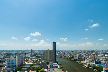 Chao Phraya River with building in Bangkok city, Thailand