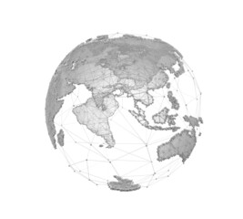 Obraz premium Planet Earth. Network or connection. World wide web. Globe. Abstract digital background. Cyber illustration of points and lines. 3d rendering