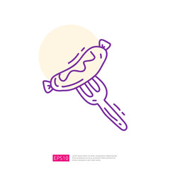 fork sausage doodle line icon