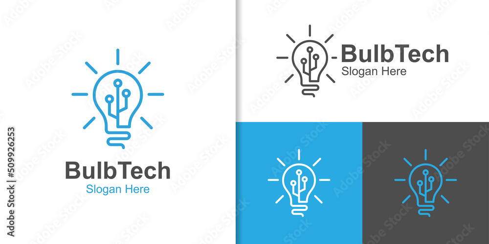 Poster tech idea with bulb icon logo design element, digital idea logo design vector template