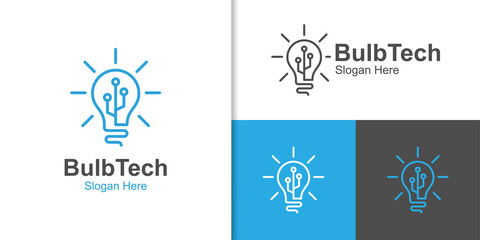Tech Idea with bulb Icon Logo Design Element, Digital Idea logo design vector template