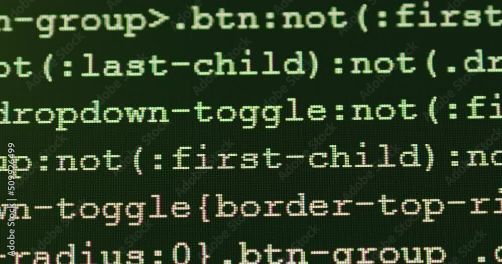 Fototapete 4K Close up shot programming tag coding on screen. Background concept for programming and coding web development.