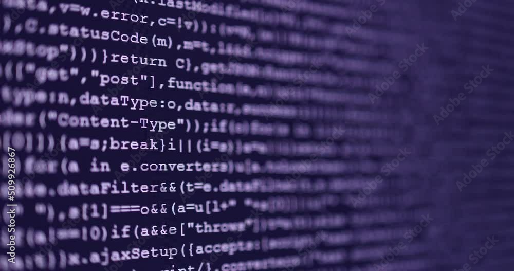Fototapete 4K Close up shot programming tag coding on screen. Background concept for programming and coding web development.