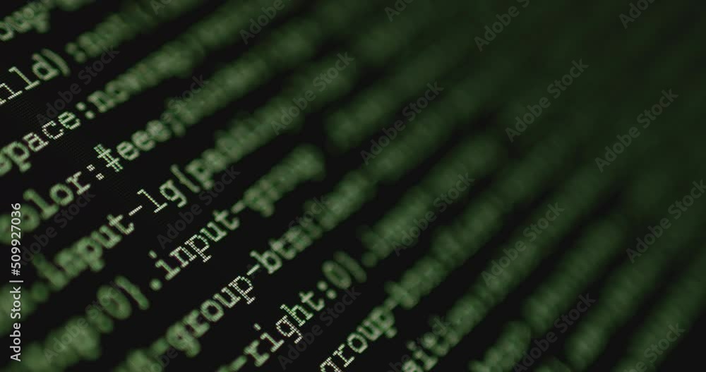 Leinwandbilder 4K Close up shot programming tag coding on screen. Background concept for programming and coding web development.
