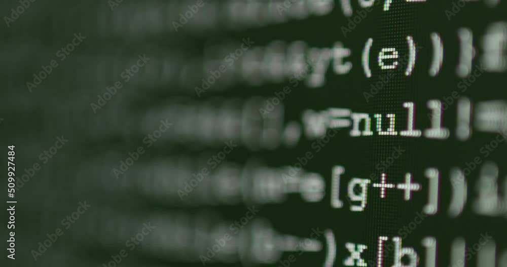 Fototapete 4K Close up shot programming tag coding on screen. Background concept for programming and coding web development.