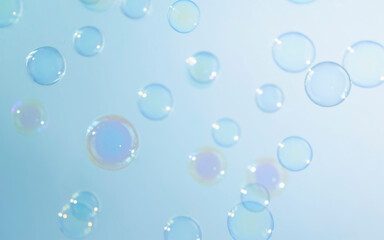 Abstract Beautiful Soap Bubbles Floating in The Air. Soap Sud Bubbles Water 	