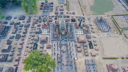 Aerial view Sukhothai Historical Park in Sukhothai province Northern of Thailand.