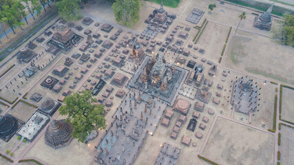 Aerial view Sukhothai Historical Park in Sukhothai province Northern of Thailand.