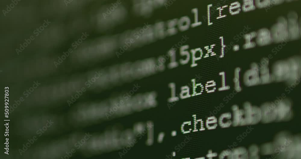 Fototapete 4K Close up shot programming tag coding on screen. Background concept for programming and coding web development.