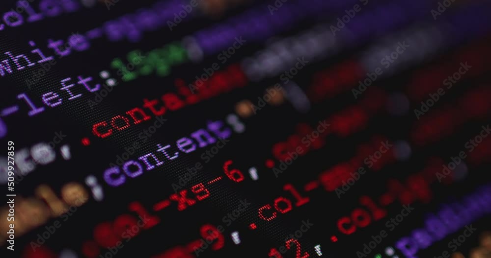 Fototapete 4K Close up shot programming tag coding on screen. Background concept for programming and coding web development.