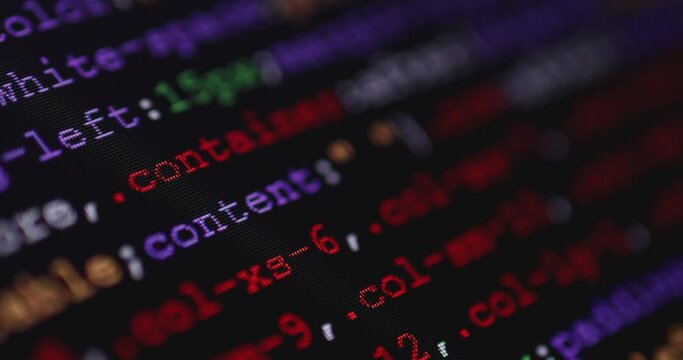 4K Close up shot programming tag coding on screen. Background concept for programming and coding web development.