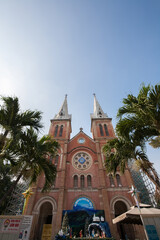 Fototapeta na wymiar Notre-Dame Cathedral Basilica of Saigon, is a cathedral established by French colonists between 1863 and 1880. It has two bell towers, 58 m height